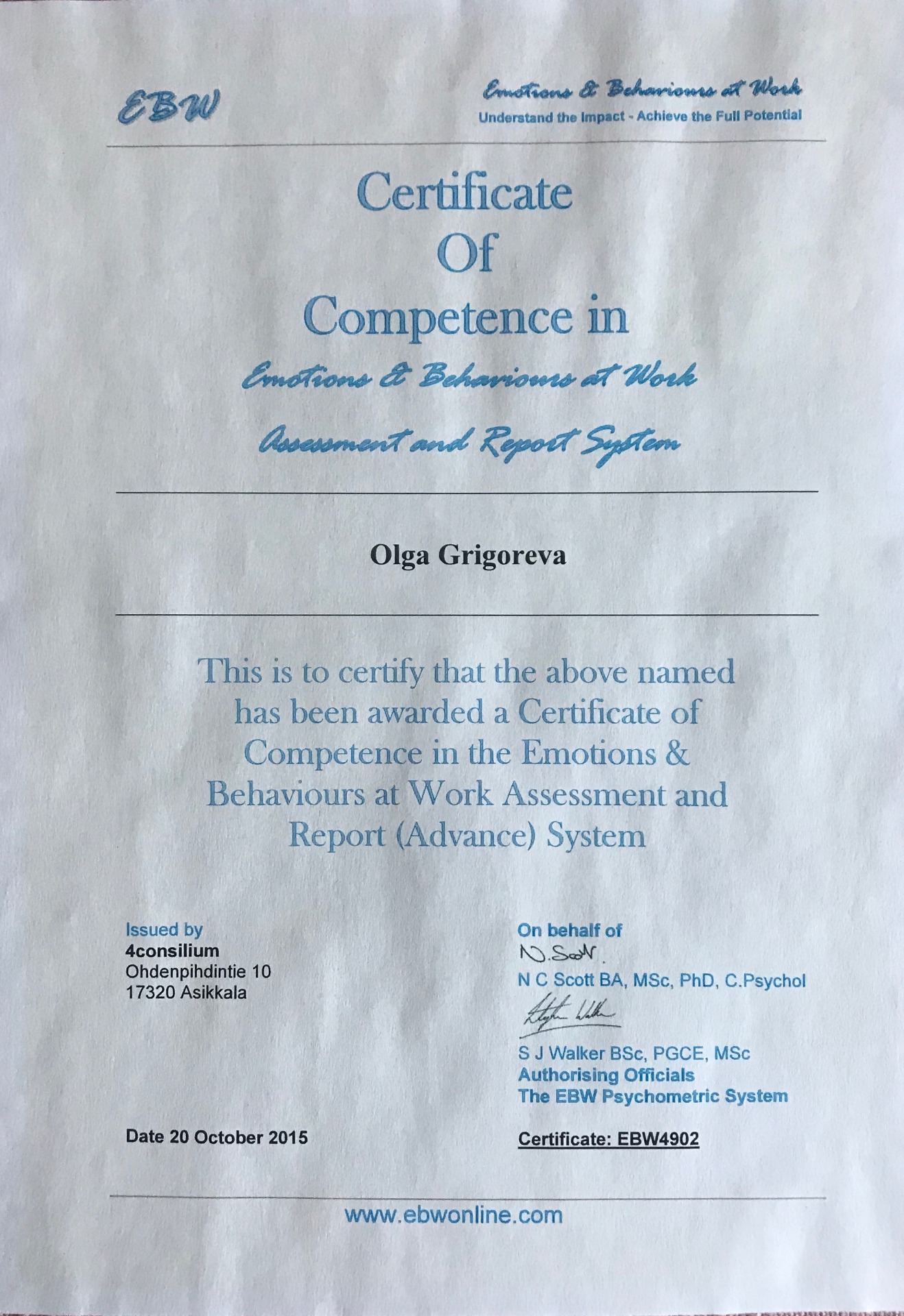 Certificate of Competence